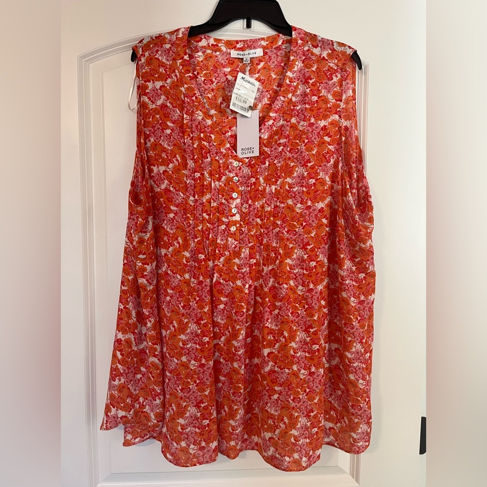 NWT Orange and Pink Floral Sleeveless Blouse